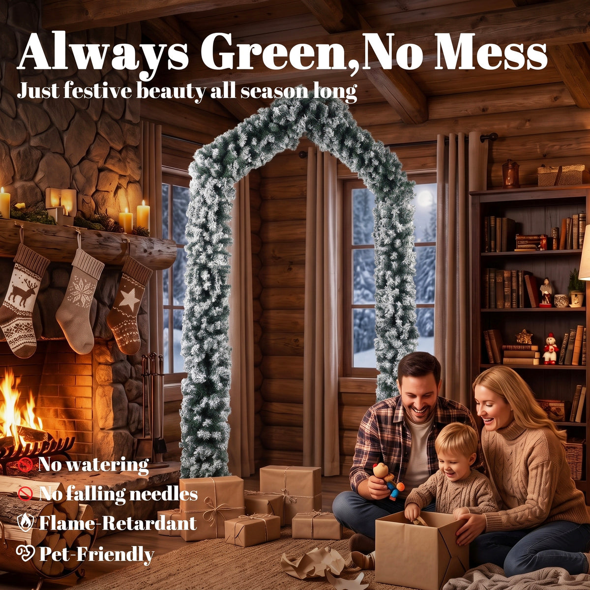 9ft Flocked Snow Christmas Tree Arch with 1400 Branch Tips, Green