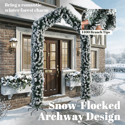 9ft Flocked Snow Christmas Tree Arch with 1400 Branch Tips, Green