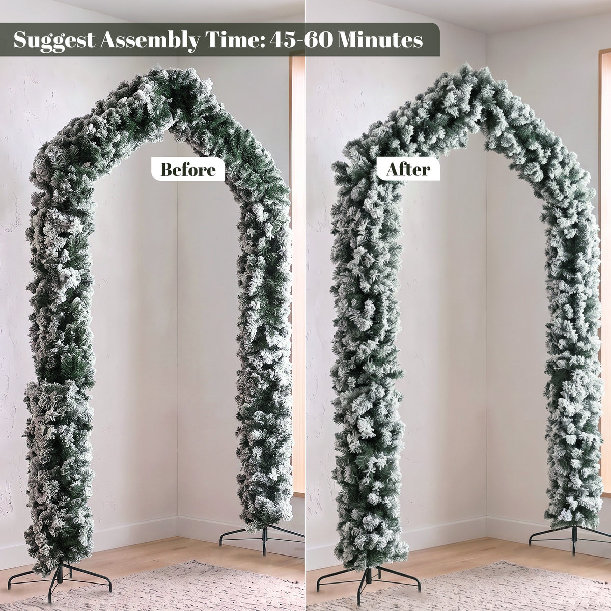 9ft Flocked Snow Christmas Tree Arch with 1400 Branch Tips, Green