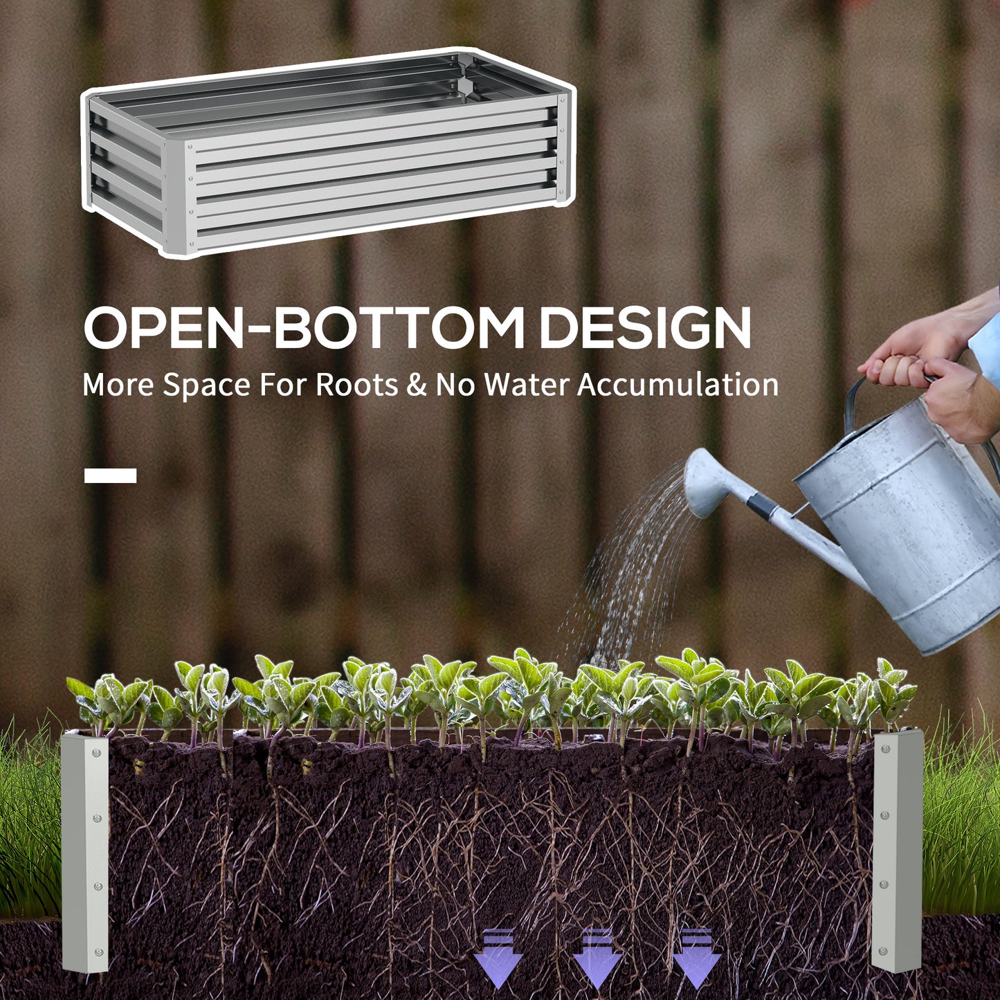 216L Raised Garden Bed, Galvanised Planter Box Outdoor with Open Bottom, Metal Raised Garden Bed Kit for Vegetables, Flowers and Herbs, 120 x 60 x 30.5cm, Silver