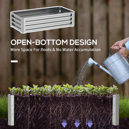 216L Raised Garden Bed, Galvanised Planter Box Outdoor with Open Bottom, Metal Raised Garden Bed Kit for Vegetables, Flowers and Herbs, 120 x 60 x 30.5cm, Silver