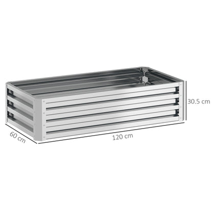 216L Raised Garden Bed, Galvanised Planter Box Outdoor with Open Bottom, Metal Raised Garden Bed Kit for Vegetables, Flowers and Herbs, 120 x 60 x 30.5cm, Silver