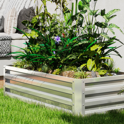 216L Raised Garden Bed, Galvanised Planter Box Outdoor with Open Bottom, Metal Raised Garden Bed Kit for Vegetables, Flowers and Herbs, 120 x 60 x 30.5cm, Silver