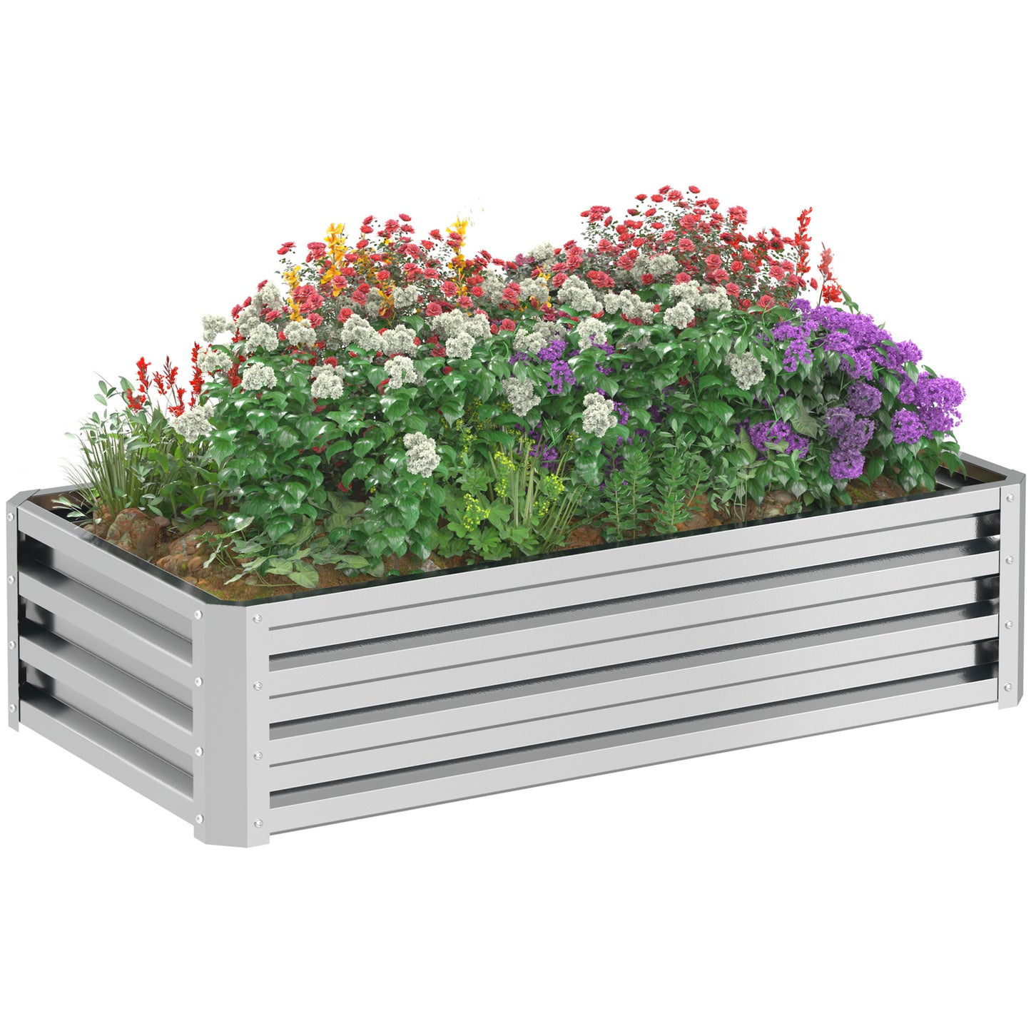 216L Raised Garden Bed, Galvanised Planter Box Outdoor with Open Bottom, Metal Raised Garden Bed Kit for Vegetables, Flowers and Herbs, 120 x 60 x 30.5cm, Silver