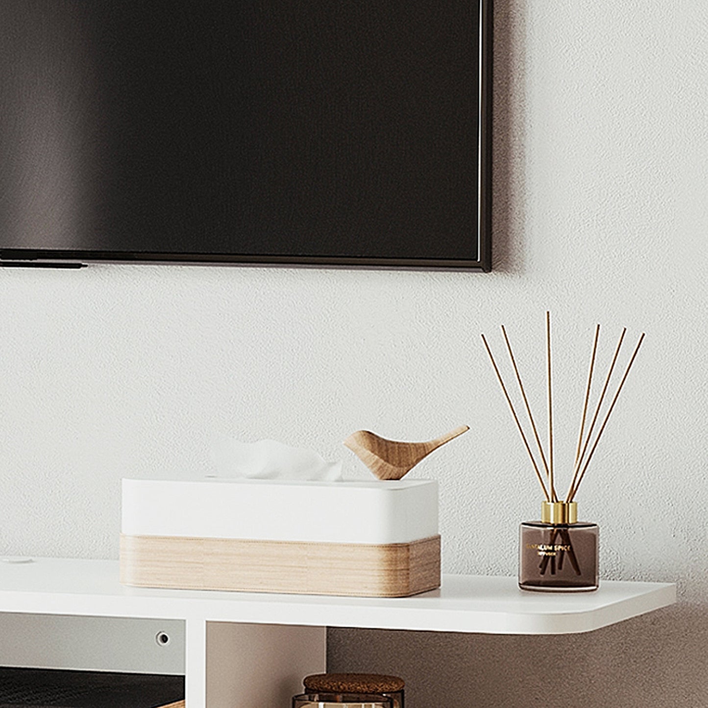 Wall Mounted TV  Stand Entertainment Unit with Storage Shelf, White