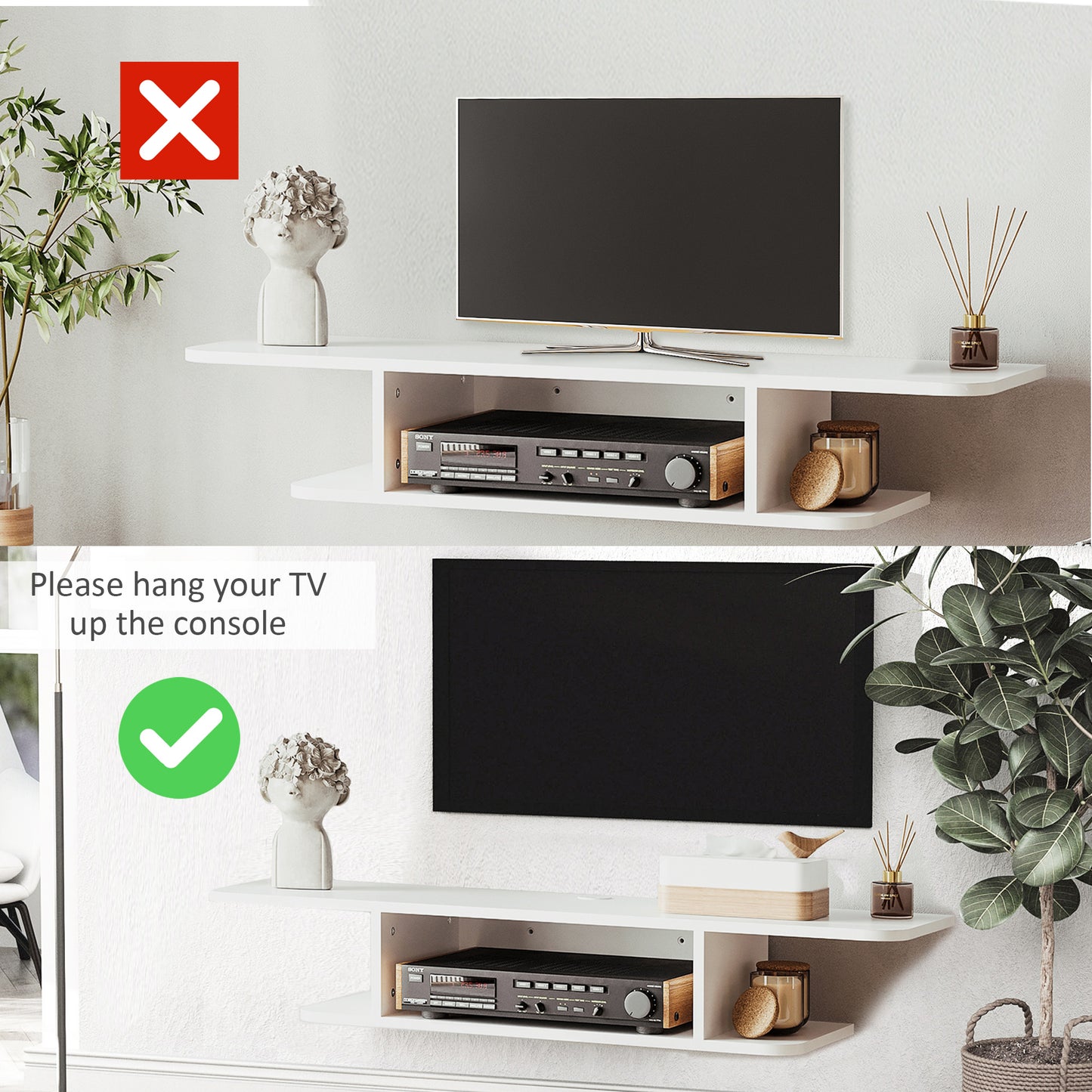 Wall Mounted TV  Stand Entertainment Unit with Storage Shelf, White