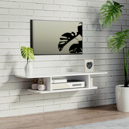 Wall Mounted TV  Stand Entertainment Unit with Storage Shelf, White