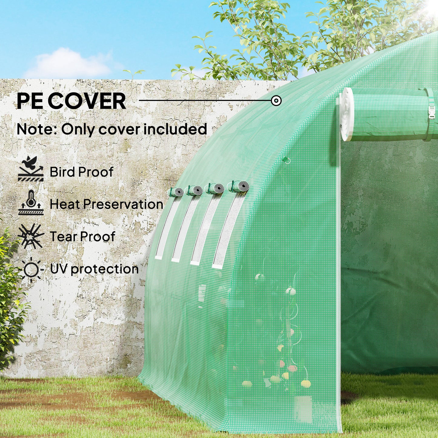 4 x 3 x 2m Greenhouse Replacement Cover ONLY for Tunnel Greenhouse