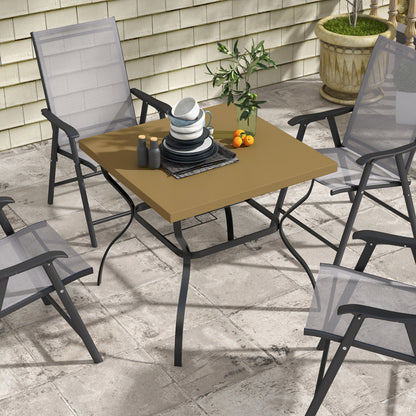 Garden Dining Table w/ Umbrella Hole, Dining Table for 4, Brown