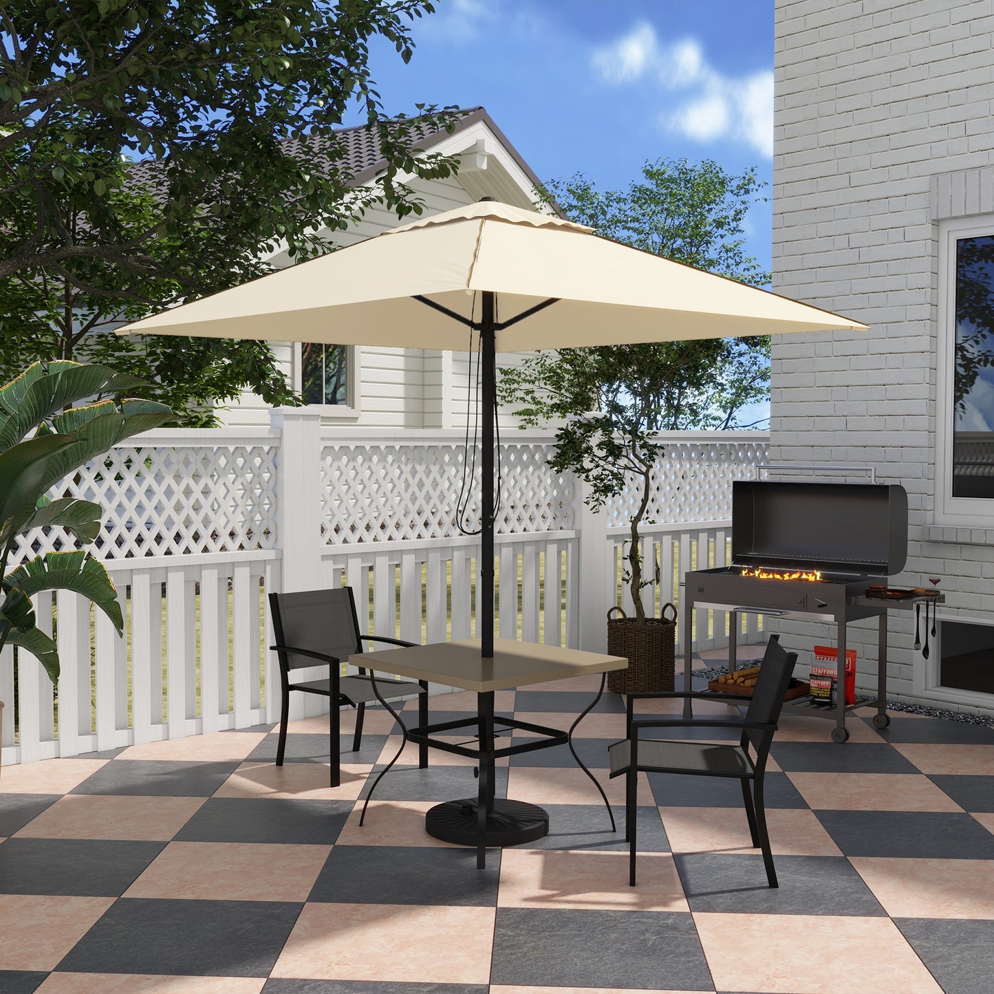 Garden Dining Table w/ Umbrella Hole, Dining Table for 4, Brown