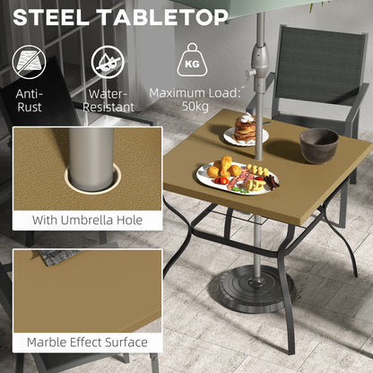 Garden Dining Table w/ Umbrella Hole, Dining Table for 4, Brown
