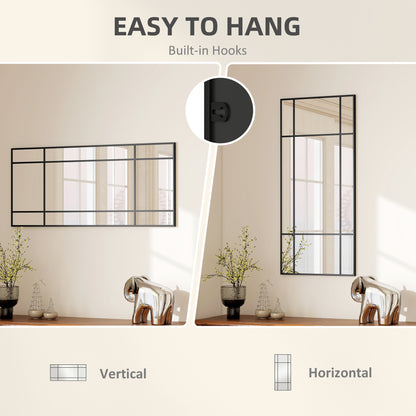 Window Style Vanity Mirror 110 x 50cm Hanging Wall Mirror Black