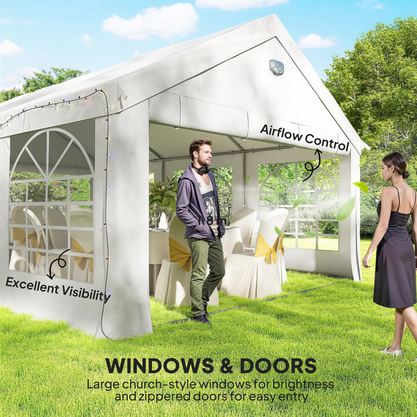 6 x 4 m Party Tent, Heavy Duty Gazebo Canopy with Windows, White