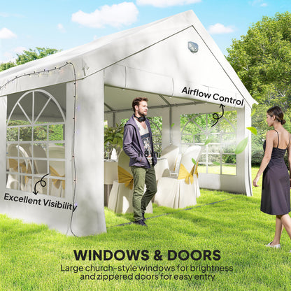 6 x 4 m Party Tent, Heavy Duty Gazebo Canopy with Windows, White