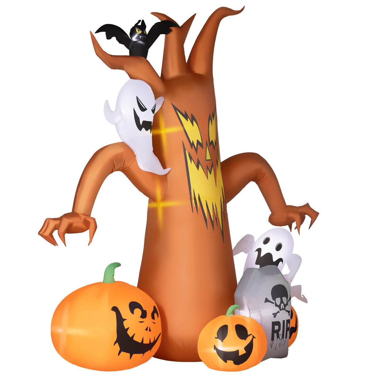 7.9FT Inflatable Halloween Ghost Tree w/Pumpkins, Ghosts, Tombstone