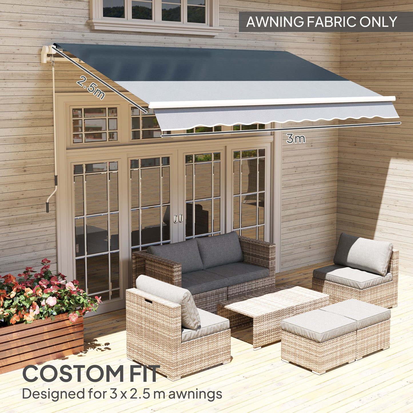 Replacement Canopy for 3 x 2.5 m Awning (Fabric Only), Grey