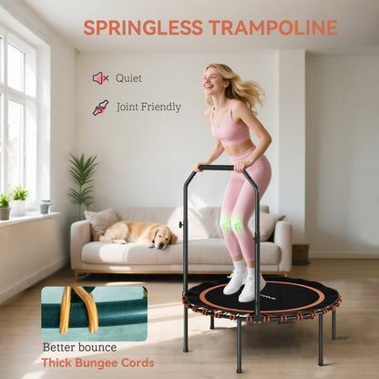 40'' Foldable Fitness Trampoline, Mini Trampoline Bungee Rebounder with 5-Level Adjustable Handle for Adults Indoor Outdoor Exercise, Orange