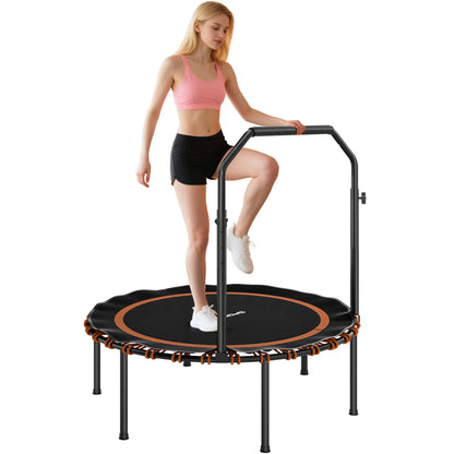 40'' Foldable Fitness Trampoline, Mini Trampoline Bungee Rebounder with 5-Level Adjustable Handle for Adults Indoor Outdoor Exercise, Orange