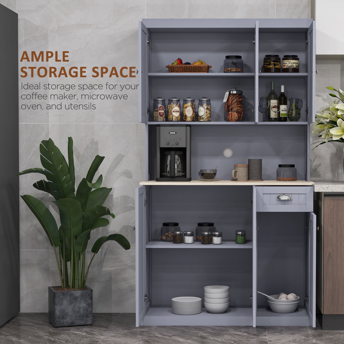 Kitchen Cupboard Storage Cabinet with Adjustable Shelves, Grey