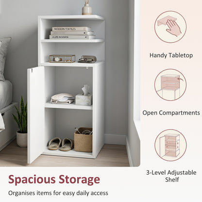Slim Bedside Table Set of 2 with Open Cubbies and Cupboard, White