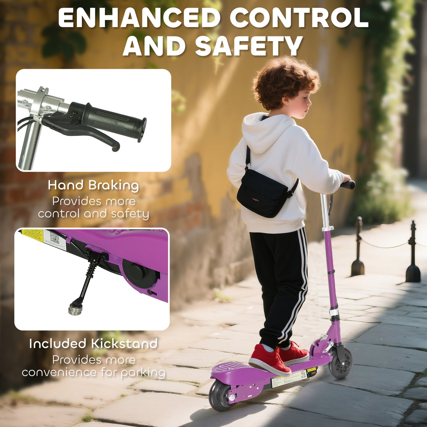 Foldable Kids E-Scooter, for Ages 7-14 Years, Purple