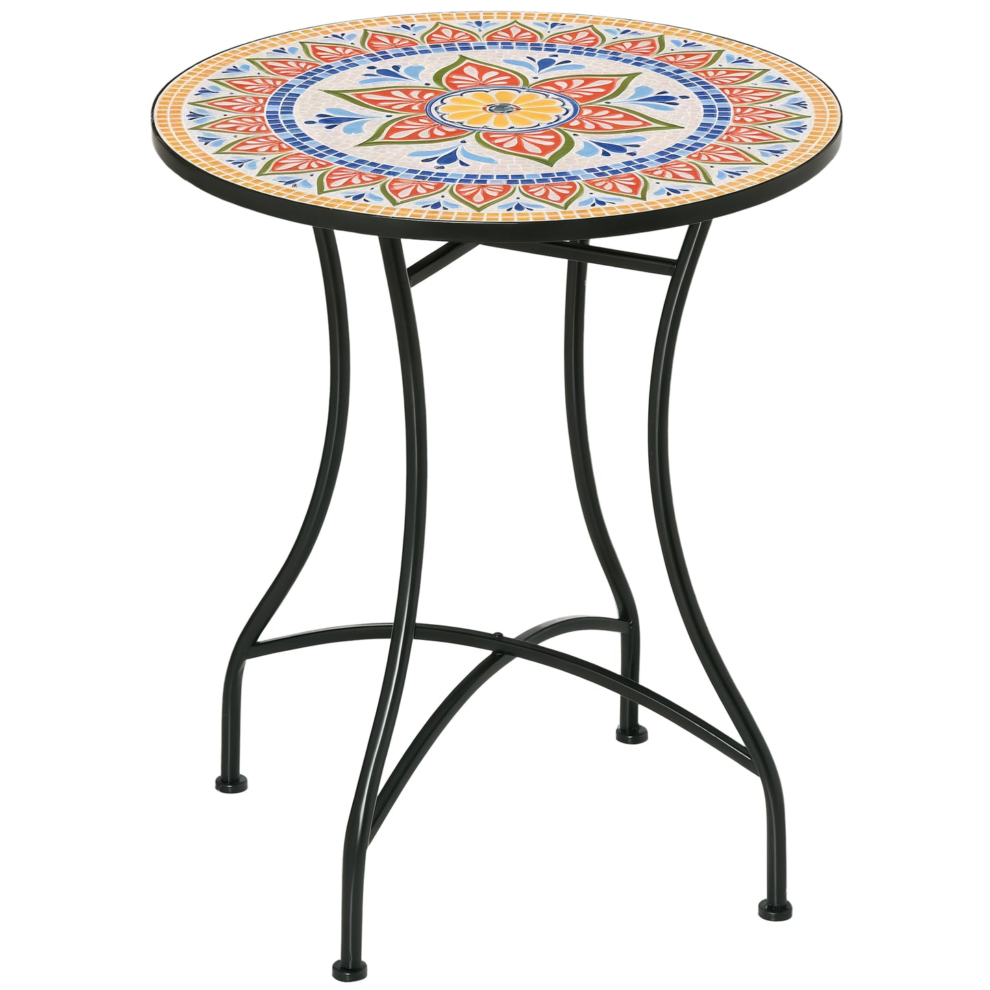 60cm Mosaic Round Bistro Table Outdoor Garden Side Table, Red
