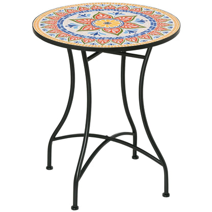 60cm Mosaic Round Bistro Table Outdoor Garden Side Table, Red