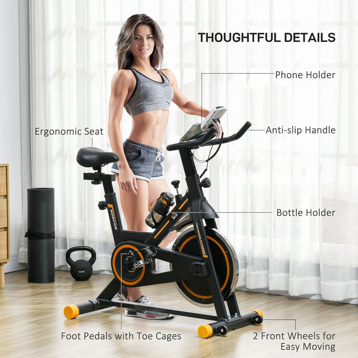 Exercise Bike Indoor Cycling w/ LCD Display, Heart Rate Sensor, Orange