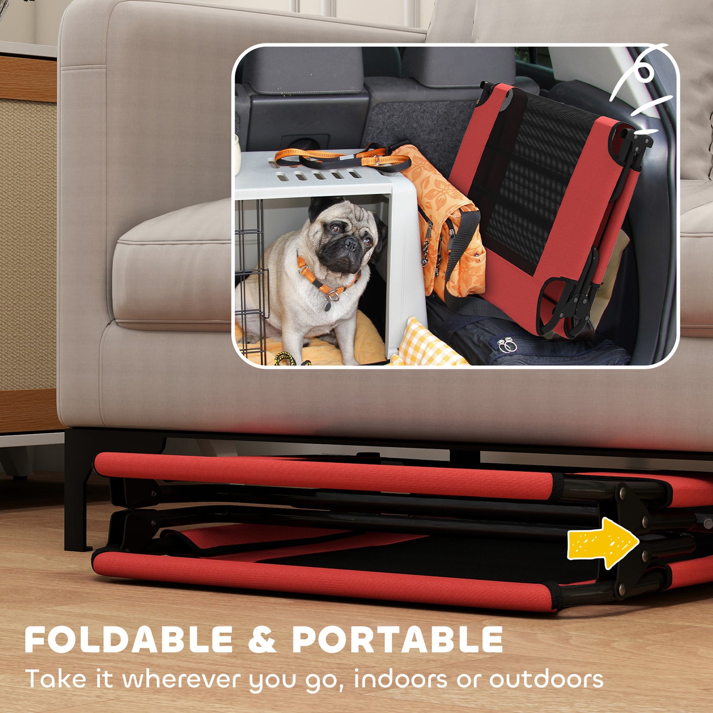 Raised Dog Bed with Breathable Mesh for Large Dogs, Red