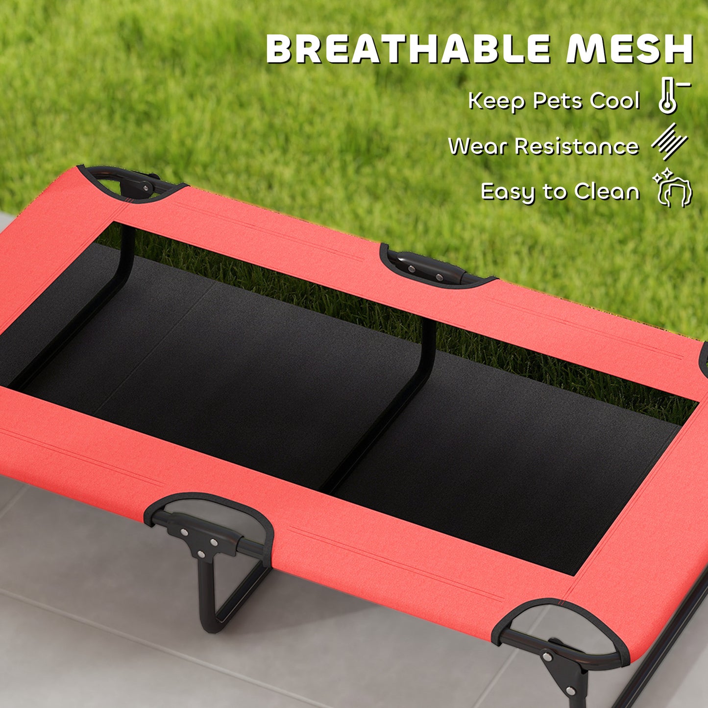 Raised Dog Bed with Breathable Mesh for Large Dogs, Red
