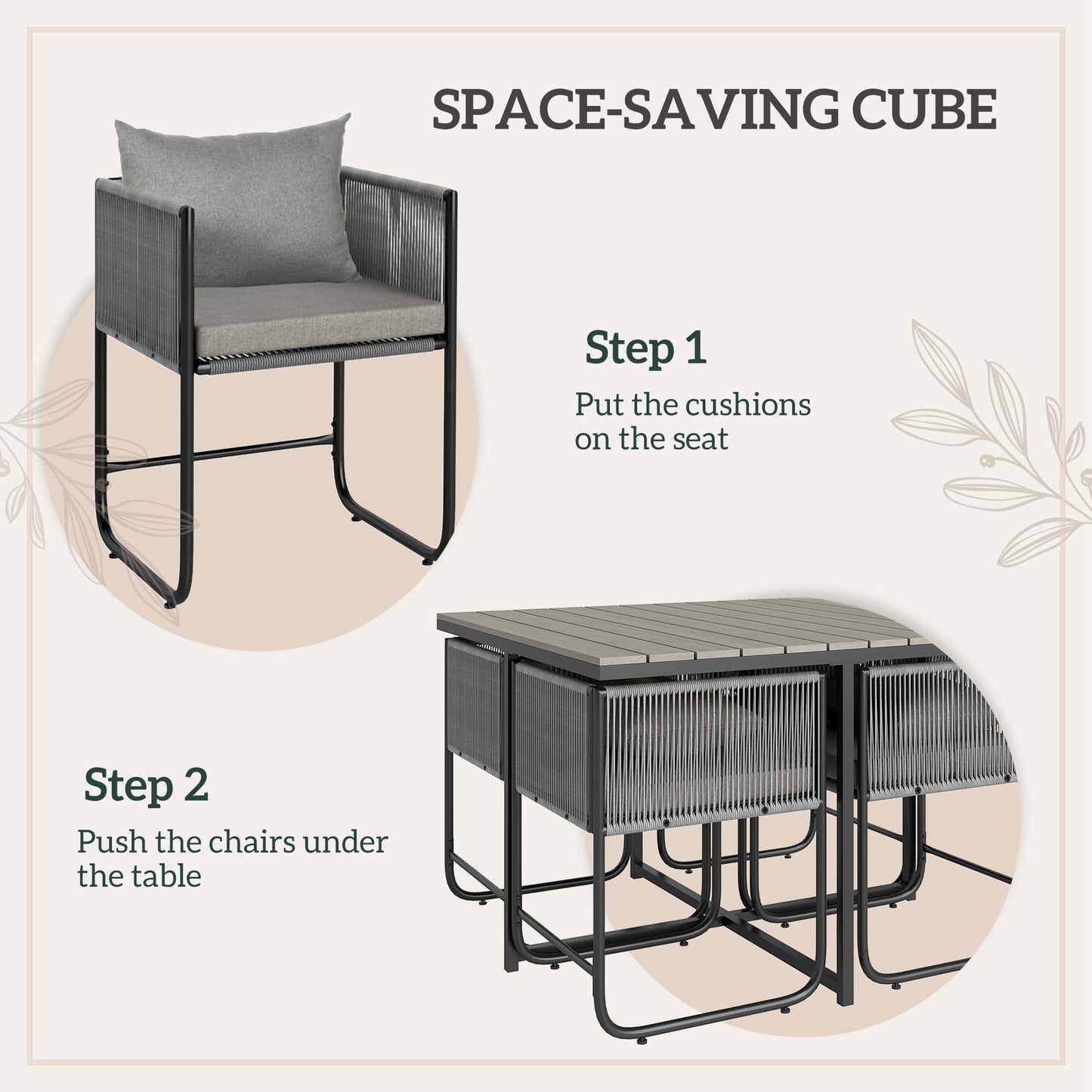 Rattan Dining Set, Rattan Cube Dining Sets w/ Space-saving Design