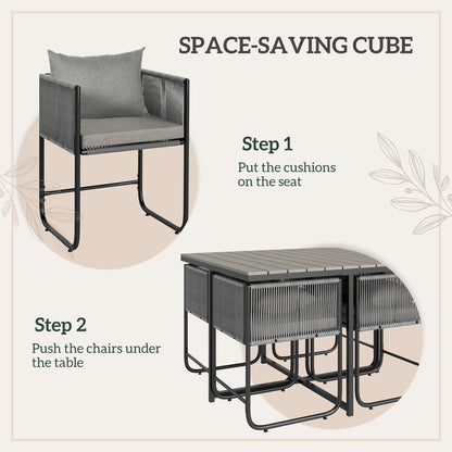 Rattan Dining Set, Rattan Cube Dining Sets w/ Space-saving Design
