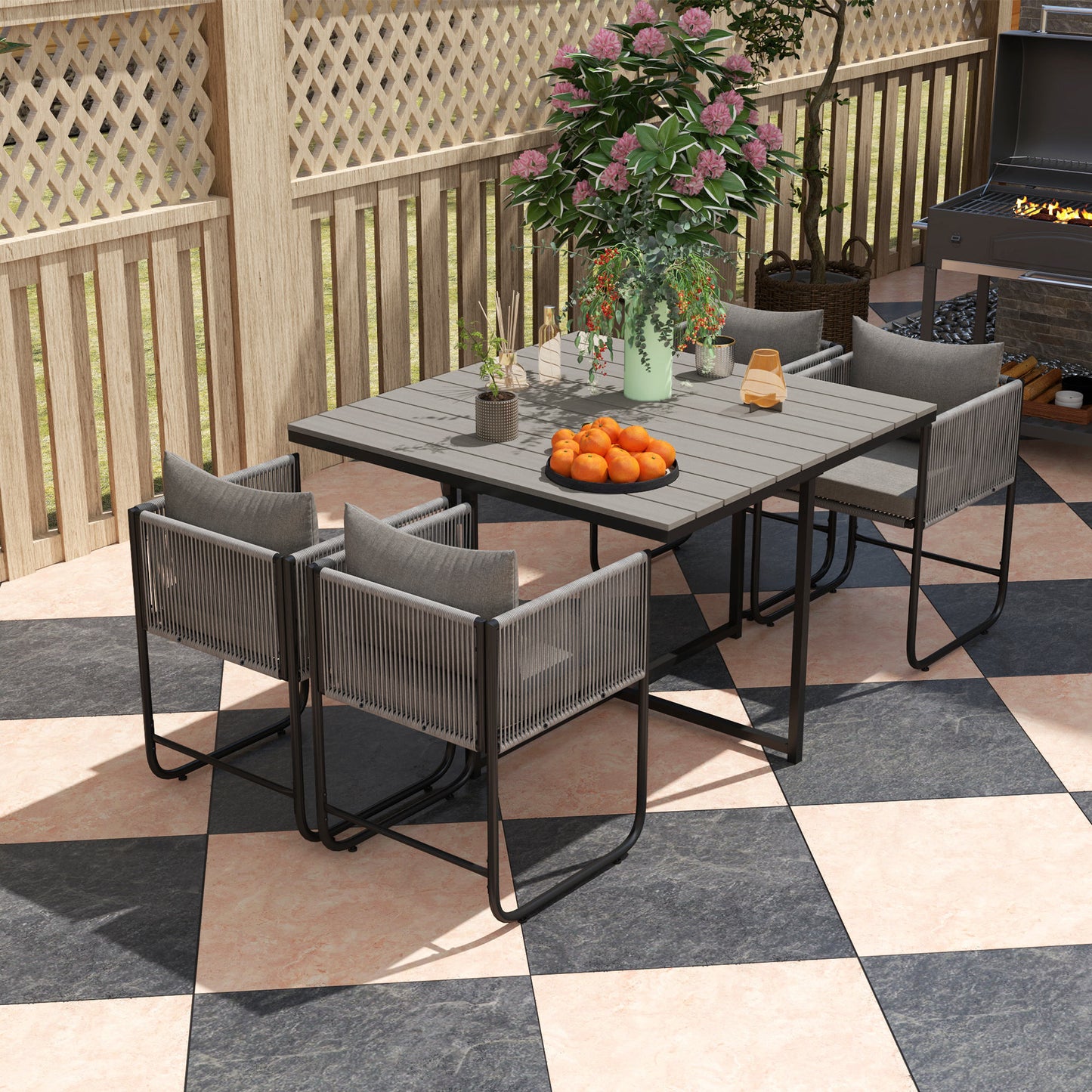 Rattan Dining Set, Rattan Cube Dining Sets w/ Space-saving Design