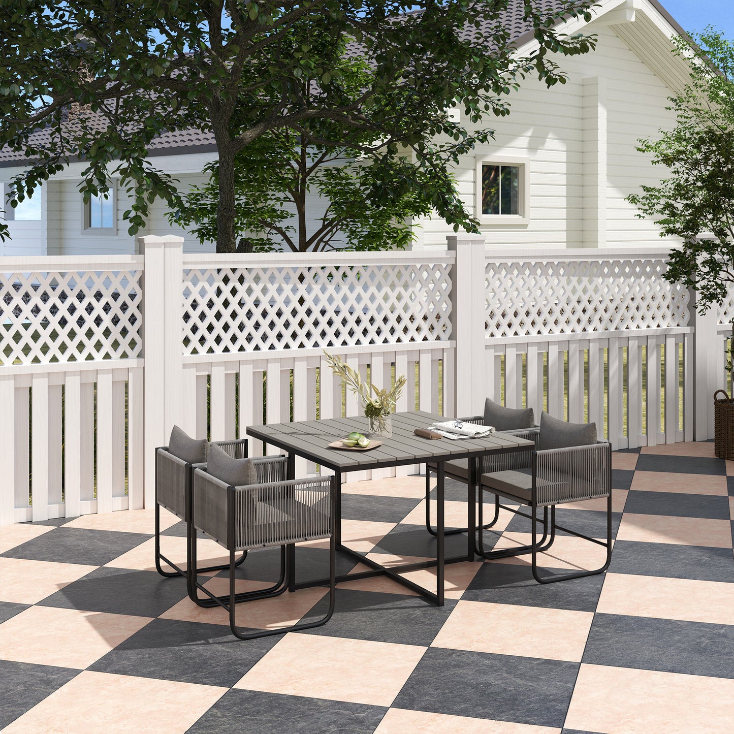 Rattan Dining Set, Rattan Cube Dining Sets w/ Space-saving Design