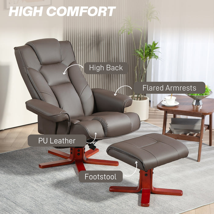 Reclining Armchair with Footstool and Adjustable Backrest, Brown