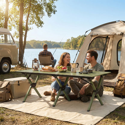 4ft Folding Camping Table, Picnic Table with Roll Up Top, Green