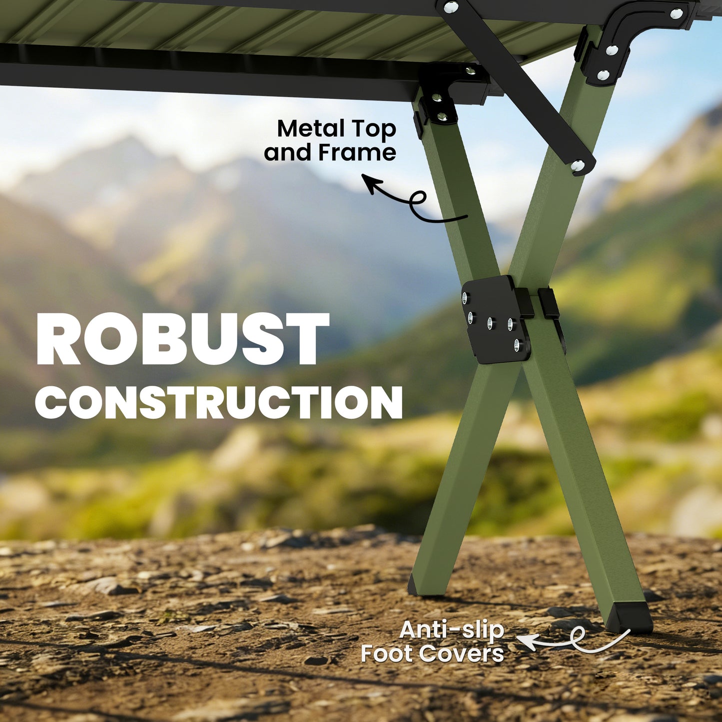4ft Folding Camping Table, Picnic Table with Roll Up Top, Green