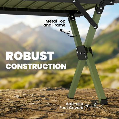 4ft Folding Camping Table, Picnic Table with Roll Up Top, Green