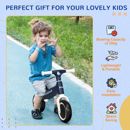 Baby Balance Bike, Children Bike w/ Adjustable Seat, Wide Wheels - Blue
