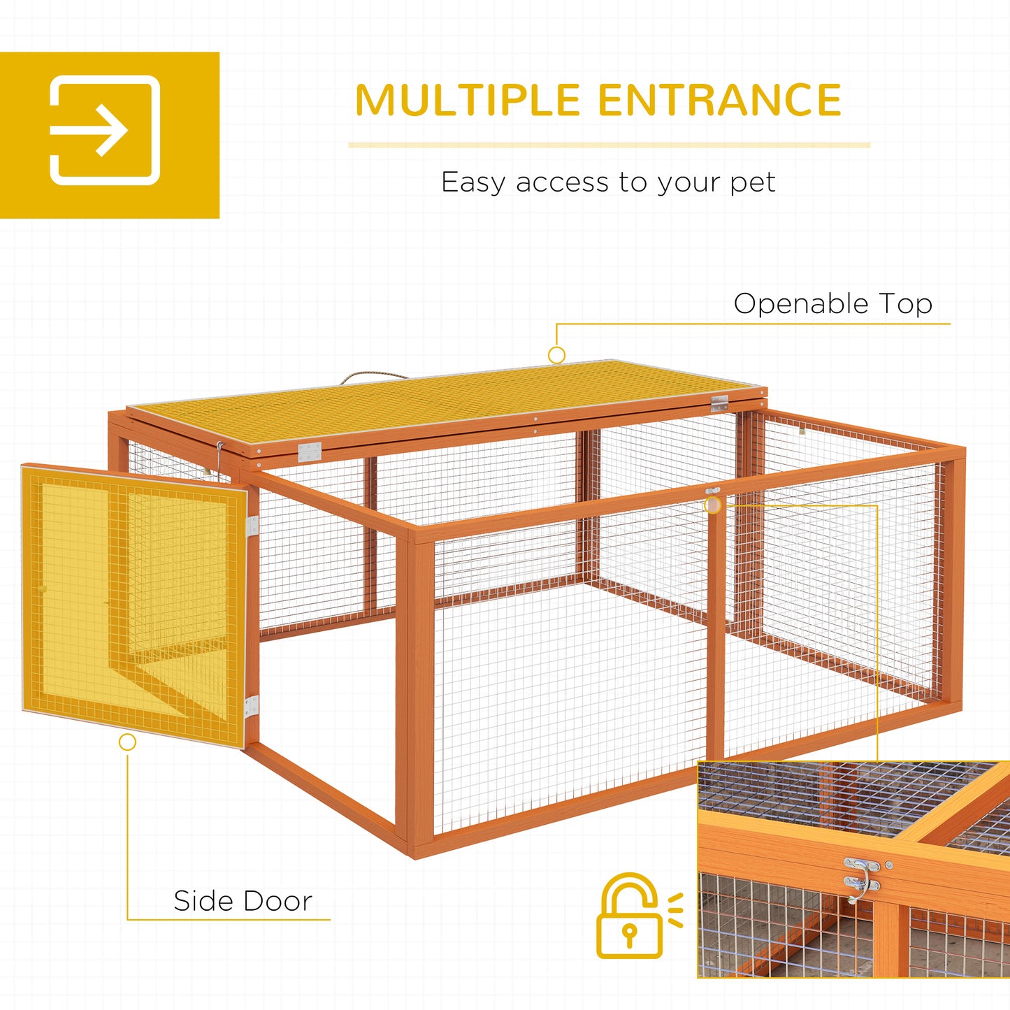 Rabbit Hutch, Folding Wooden Rabbit Run with Openable Top, Orange