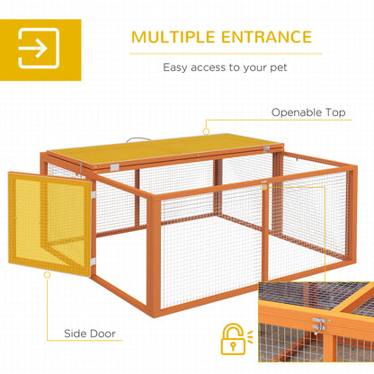 Rabbit Hutch, Folding Wooden Rabbit Run with Openable Top, Orange