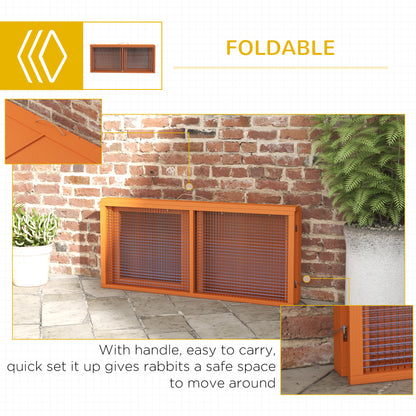 Rabbit Hutch, Folding Wooden Rabbit Run with Openable Top, Orange