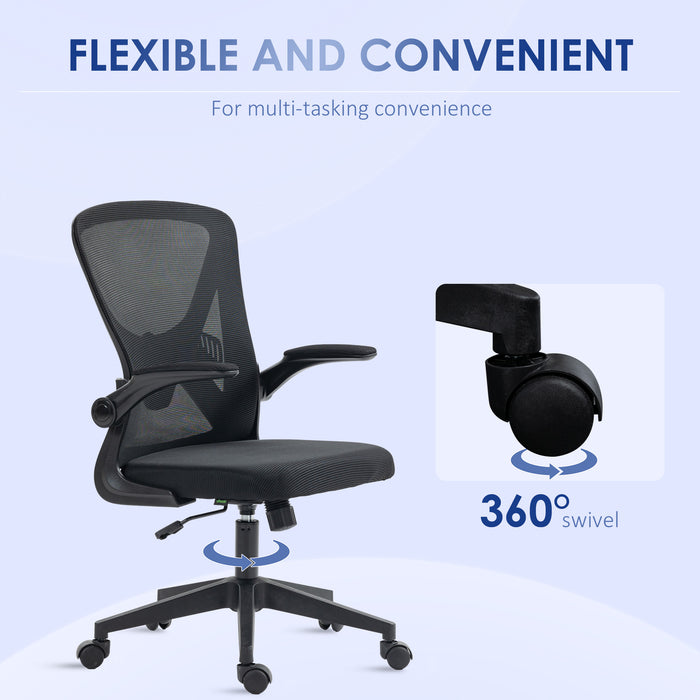 Mesh Office Chair with Flip-up Armrests, Ergonomic Computer Desk Chair with Lumbar Support and Swivel Wheels, Black