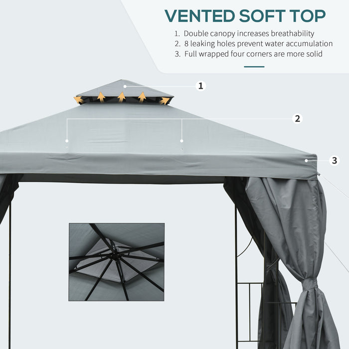 3 x 3 m Garden Metal Gazebo Marquee Patio Wedding Party Tent Canopy Shelter with Pavilion Sidewalls (Grey)