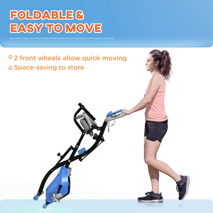 2-In-1 Folding Exercise Bike with 8-Level Magnetic Resistance Blue