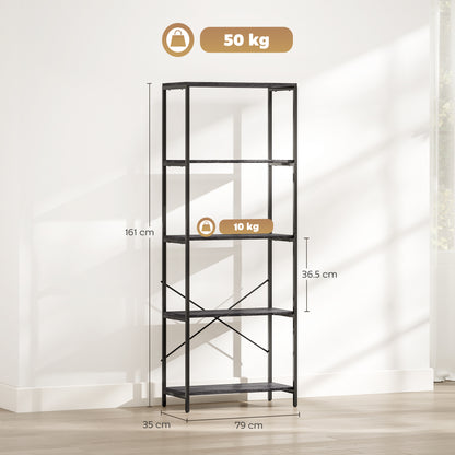 Industrial Bookshelf, Freestanding Bookcase, Dark Grey and Black