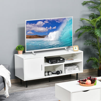 TV Stand Cabinet with Shelves and Cable Hole for Living Room, White