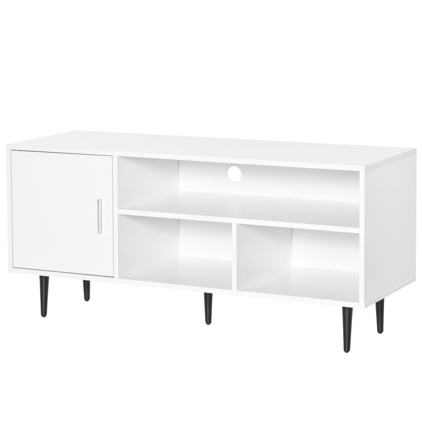 TV Stand Cabinet with Shelves and Cable Hole for Living Room, White
