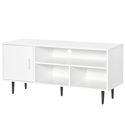 TV Stand Cabinet with Shelves and Cable Hole for Living Room, White