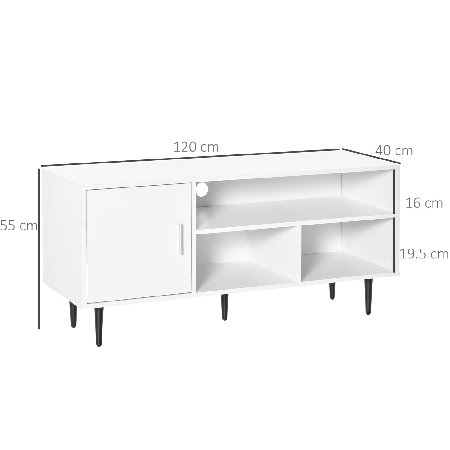 TV Stand Cabinet with Shelves and Cable Hole for Living Room, White